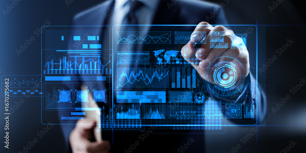 Poster business intelligence and data analytics management with advanced digital dashboards.