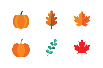 Set of nature and foliage bundle, Fall and seasonal vector illustration isolated on white background.