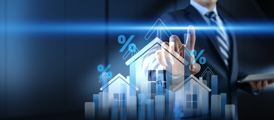 Real Estate Market Growth and Investment Trends with Financial Analytics and Property Value Increase.