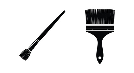 Paintbrushes in Black Silhouette Round Detail Brush and Flat Wall Brush