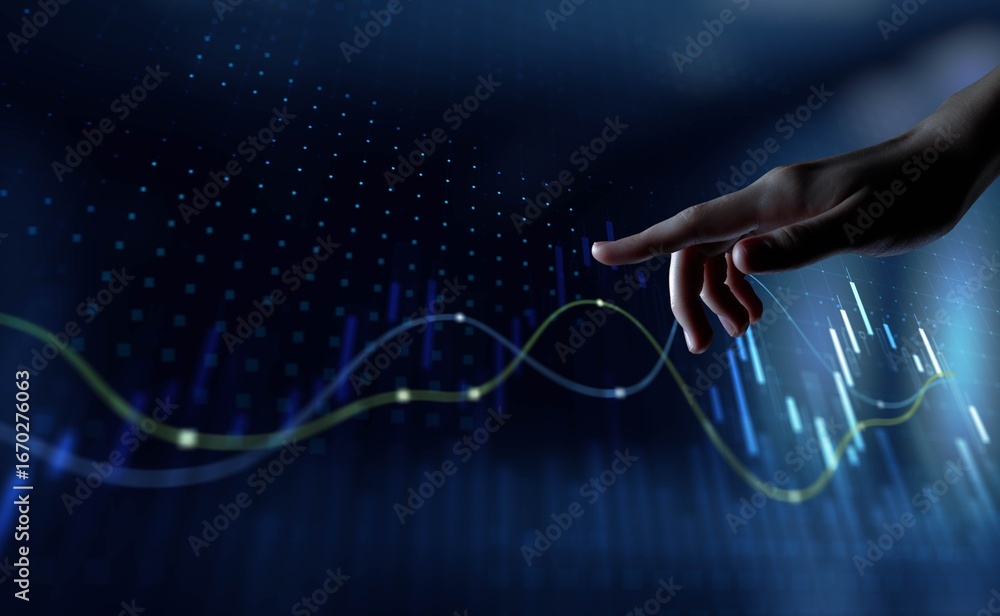 Poster dynamic data visualization with market trends and analytics.