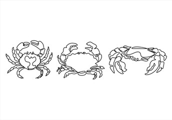 Line Crabs of Oceanic Crustaceans. continuous line drawing. Editable stroke.