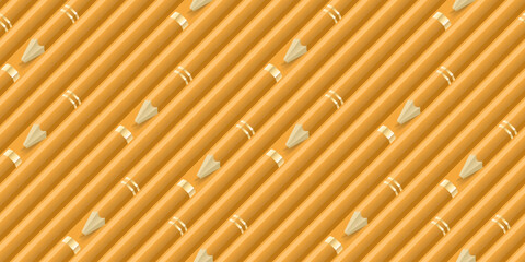 Orange color pencils seamless pattern, diagonal arrange, top view. Back to school concept. Seamless background of minimalistic pencils set. Wpapping paper or web page fill texture