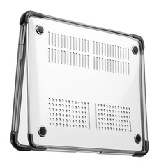 Clear polycarbonate laptop cover with vent cutouts for heat dissipation