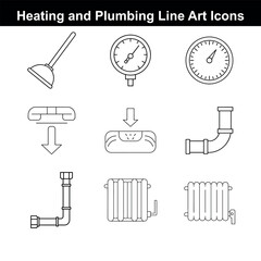 Obraz premium Heating and Plumbing Line Art Icon Set of Repair Tools and Equipment for Home Maintenance and Improvement Projects