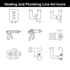 Fototapeta premium Heating and Plumbing Line Art Icon Set for Website or App Design Easy to Use and Customize