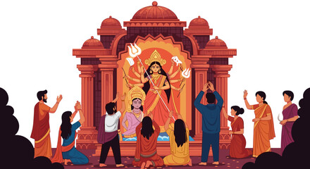 Devotees Worship Goddess Durga in Grand Celebration