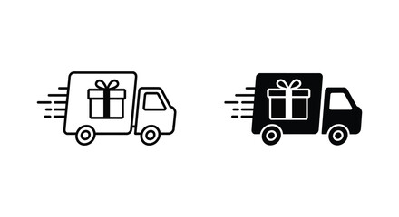 Delivery truck icon set carrying a gift box for festive occasions © MALA