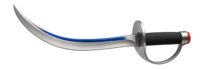 Steel practice saber with a curved blade and padded grip for fencing drills