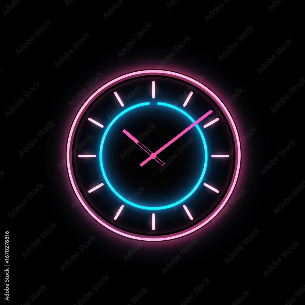 Aufkleber line neon of clock icon light disk analog clock.