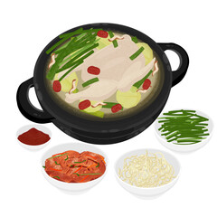 Vector Illustration Logo Clipart Korean Chicken Broth Hot Pot Dak Hanmari 