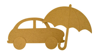 Cork textured car silhouette sheltered beneath a matching umbrella, symbolizing vehicle protection and insurance.