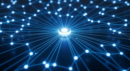 Obraz premium Illuminated Digital Network With Central Core Futuristic Technology Concept