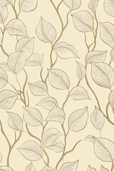 Seamless wallpaper featuring intertwining vines and soft green leaves on a cream background, creating a modern, organic and calming botanical design for interiors, stock illustration image
