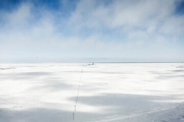 Snowy tundra landscape, and rig view