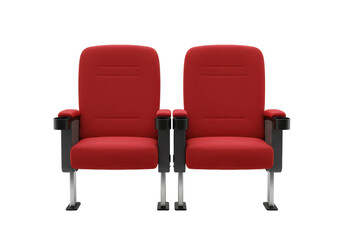 Isolated pair of armchairs with cup holders for movie theater or stadium seating