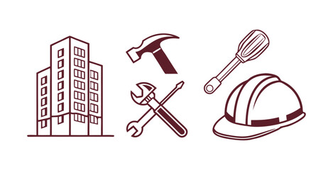 Construction icons set on white background, stock vector