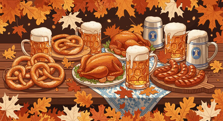 Autumn Harvest Celebration with Traditional German Food and Beer