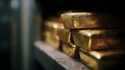 Stacked gold ingots in a secure vault representing wealth and financial security