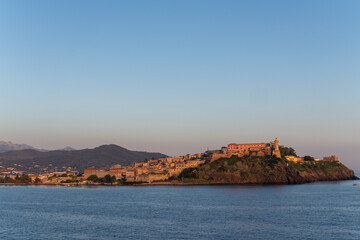 Hilltop coastal town with historic fortress