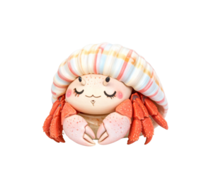 Kawaii Hermit Crab Emoji Sleeping with Zzz Symbol, Soft Colors, Isolated Transparent Background PNG