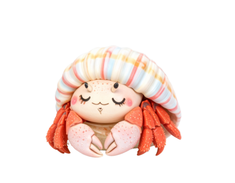 Kawaii Hermit Crab Emoji Sleeping with Zzz Symbol, Soft Colors, Isolated Transparent Background PNG - Powered by Adobe