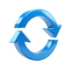Shiny blue circular arrow refresh reload cycle symbol isolated on transparent background