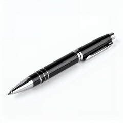 Elegant black pen with silver accents for sophisticated writing instrument on white background