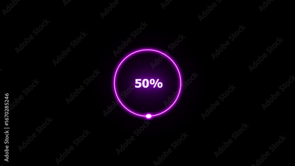 Poster abstract neon loading icon animation magenta color from 0-100% 4k video on a black background.