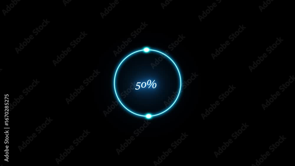 Poster abstract neon loading icon animation cyan color from 0-100% and creating a stunning 4k video on a bl