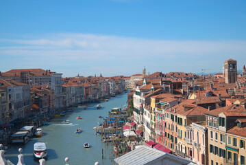 Aerial view of Grand Canal and rooftops in Venice