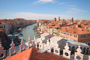 Aerial view of Grand Canal and rooftops in Venice
