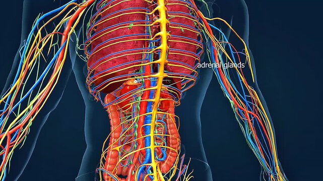 The adrenal glands location in human body