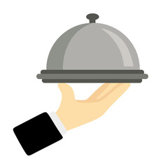 Fototapeta premium Hand Holding Silver Food Dome Serving Dish Icon