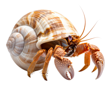 Hermit Crab in Spiral Shell, Side View, Isolated Transparent Background PNG