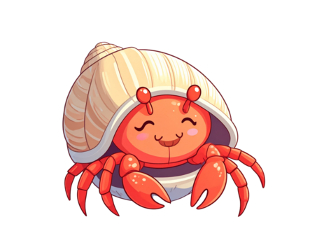 Kawaii Hermit Crab Emoji Sleeping Inside Shell with Zzz Symbol, Isolated Transparent Background PNG