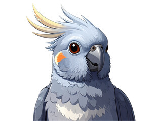 Obraz premium Grey Cockatiel Talking with Multiple Mini Speech Bubbles, Minimalist Icon Style, Isolated Transparent Background PNG