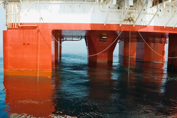 Legs - supports of an oil drilling platform in Arctic Ocean.