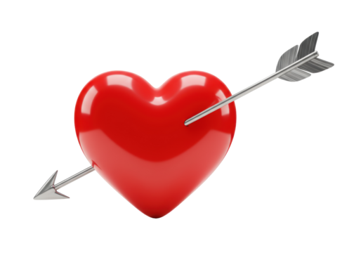 Isolated Red Heart with Arrow for Saint Valentine Day, Romance, Passion, and Love Gift