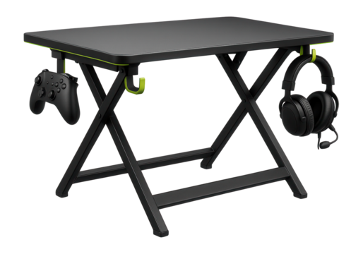 Foldable gaming station with dedicated controller and headset hooks