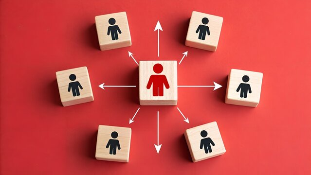 Delegation Flow – Leadership and Team Influence, Management, Conceptual, Strategy, Abstract, Wooden Block