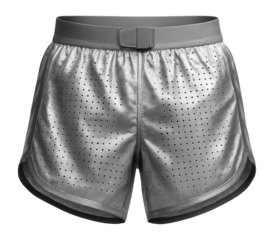Lightweight silver running shorts with laser-cut perforations for breathability