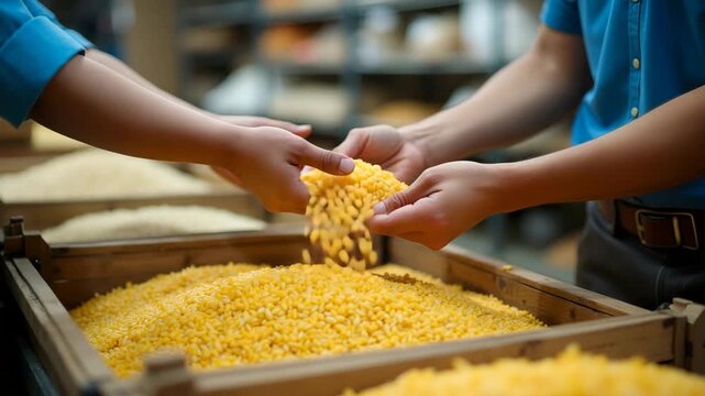 High definition imagery capturing bustling rice trade environments with streamlined logistics robust digital platforms and focused market evaluation techniques ensuring staple grain stability in  Phot