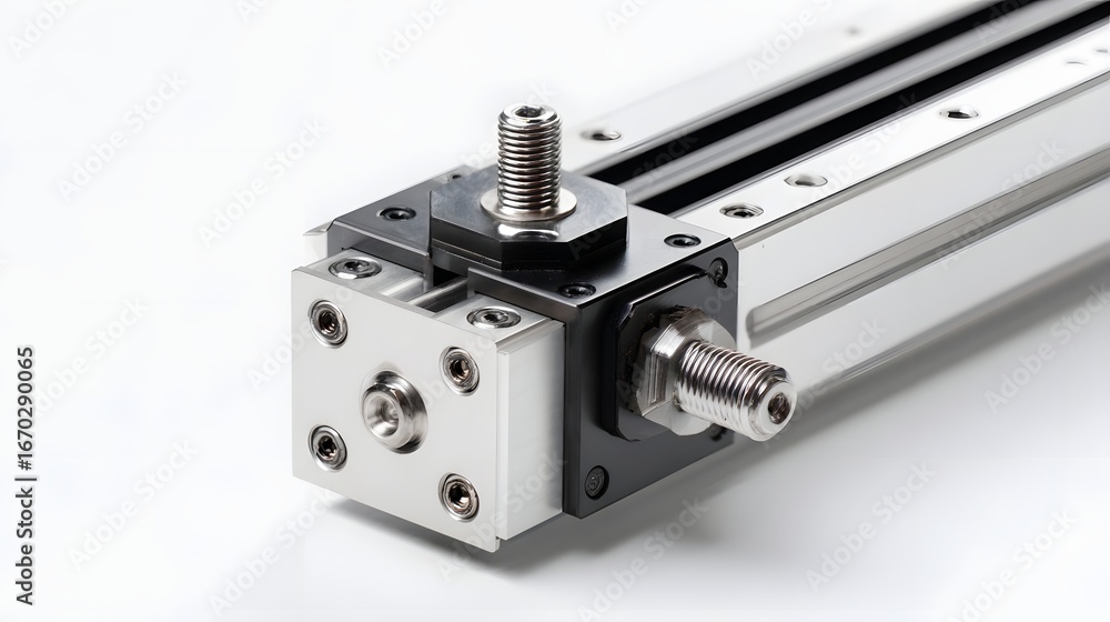 Poster close-up of a precision linear actuator showcasing its sleek design and mechanical components