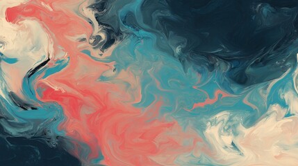 Smooth oil paint texture with teal, coral, and cream swirls, elegant artistic abstract aesthetic, high-resolution illustration.