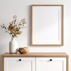 Serene Scandinavian Decor with Vertical Oak Frame Mockup and Dried Botanicals.