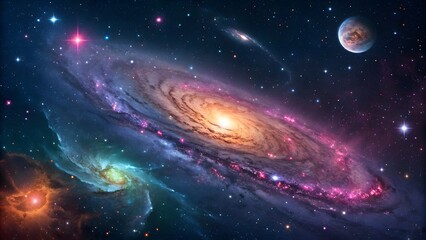 Fototapeta premium A vibrant galaxy with swirling arms and a bright core against a starry night sky background