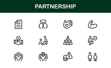 Partnership Symbol Pack – Flat Outline Linear Vector Collection with Handshake, Agreement, Teamwork, Collaboration, Alliance, Contract, Perfect for Apps, Web, Infographic, and Branding