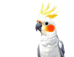  Cute Lutino Cockatiel with Blank Speech Bubble, Front View Icon, Isolated Transparent Background PNG