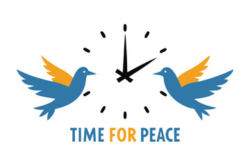 Clock Striking Midnight with Time for Peace and Doves Vector